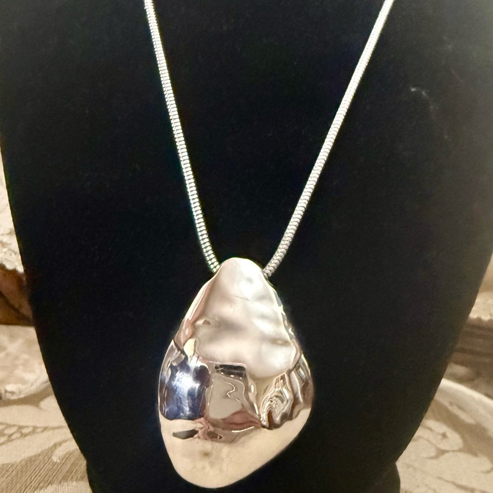 Alfani Polished Silver Organic Pebble Pendant Necklace 16”